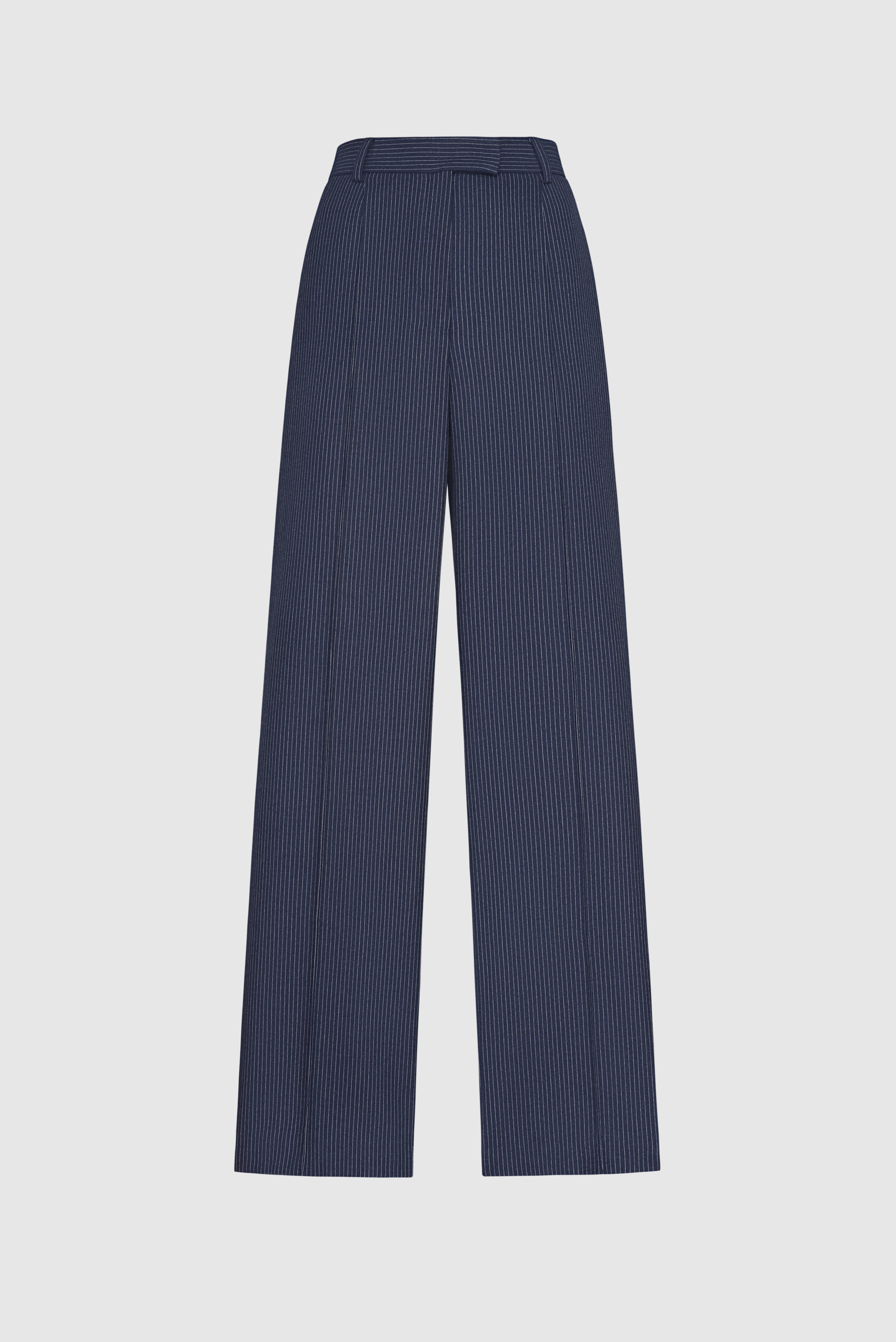 Wide trousers in striped wool