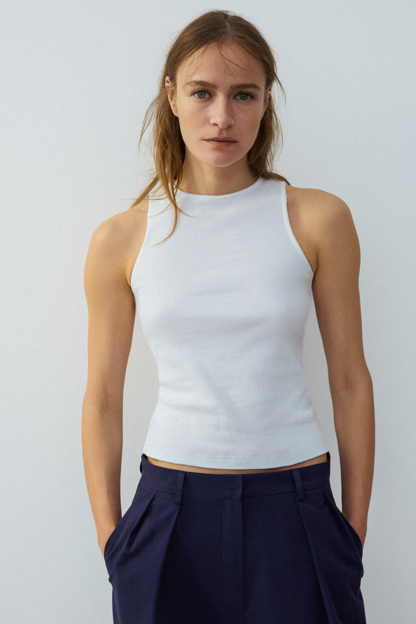 Tank top in ribbed cotton